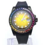Black Gold Automatic Watch – Rainbow Bezel & Gradient Dial