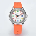 Men's Automatic Watch - Colorful Geometric Dial, Orange Silicone Strap