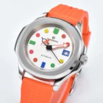Men's Automatic Watch - Colorful Geometric Dial, Orange Silicone Strap - Image 4