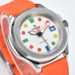 Men's Automatic Watch - Colorful Geometric Dial, Orange Silicone Strap - Image 3