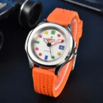 Men's Automatic Watch - Colorful Geometric Dial, Orange Silicone Strap - Image 6
