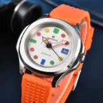 Men's Automatic Watch - Colorful Geometric Dial, Orange Silicone Strap - Image 5