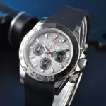 Men's Chronograph Watch with Meteorite Dial and Rubber Strap - Image 7