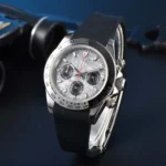 Men's Chronograph Watch with Meteorite Dial and Rubber Strap - Image 9