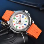 Men's Automatic Watch - Colorful Geometric Dial, Orange Silicone Strap - Image 9
