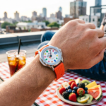 Men's Automatic Watch - Colorful Geometric Dial, Orange Silicone Strap - Image 2