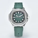 Men's Green Dial Diver-Style Watch with Textured Rubber Strap
