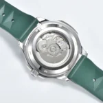 Men's Green Dial Diver-Style Watch with Textured Rubber Strap - Image 6