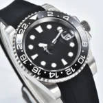 Men's Black GMT Automatic Watch with Rubber Strap - Image 3