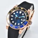 Men's Blue Dial GMT Watch with Two-Tone Bezel and Rose Gold-Tone Case - Image 4