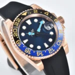 Men's Blue Dial GMT Watch with Two-Tone Bezel and Rose Gold-Tone Case - Image 3