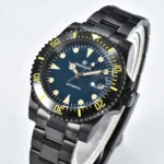 Men's Automatic Dive Watch with Blue Dial and Yellow Accents - Image 4