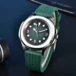 Men's Green Dial Diver-Style Watch with Textured Rubber Strap - Image 7