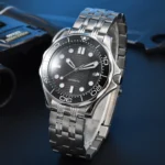 Men's Black Wave Dial Automatic Dive Watch - Image 7