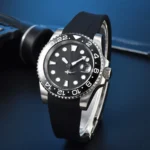 Men's Black GMT Automatic Watch with Rubber Strap - Image 7
