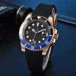 Men's Rose Gold Automatic Dive Watch with Rubber Strap - Image 9