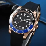 Men's Rose Gold Automatic Dive Watch with Rubber Strap - Image 8