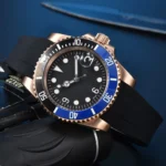 Men's Rose Gold Automatic Dive Watch with Rubber Strap - Image 7