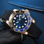 Men's Blue Dial GMT Watch with Two-Tone Bezel and Rose Gold-Tone Case - Image 6