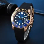 Men's Blue Dial GMT Watch with Two-Tone Bezel and Rose Gold-Tone Case - Image 7