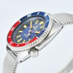 Men's Automatic Diver Watch with Blue Dial and Stainless Steel Mesh Band - Image 4