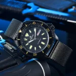 Men's Automatic Dive Watch with Black Dial & Mesh Strap - Image 7
