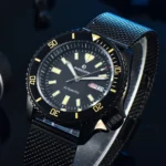 Men's Automatic Dive Watch with Black Dial & Mesh Strap - Image 3