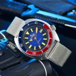 Men's Automatic Diver Watch with Blue Dial and Stainless Steel Mesh Band - Image 7
